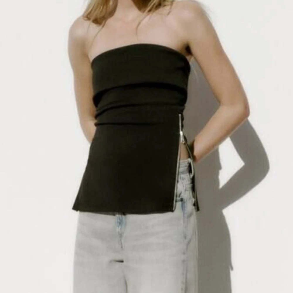 Strapless Black Tube Top with Side Zip